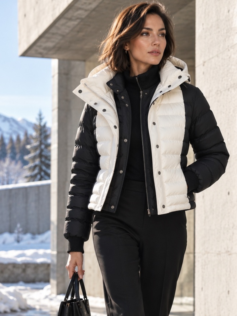 RARE THEORY X UNIQLO Collab Luxury Black and Cream Hooded Down Puffer Jacket, XS